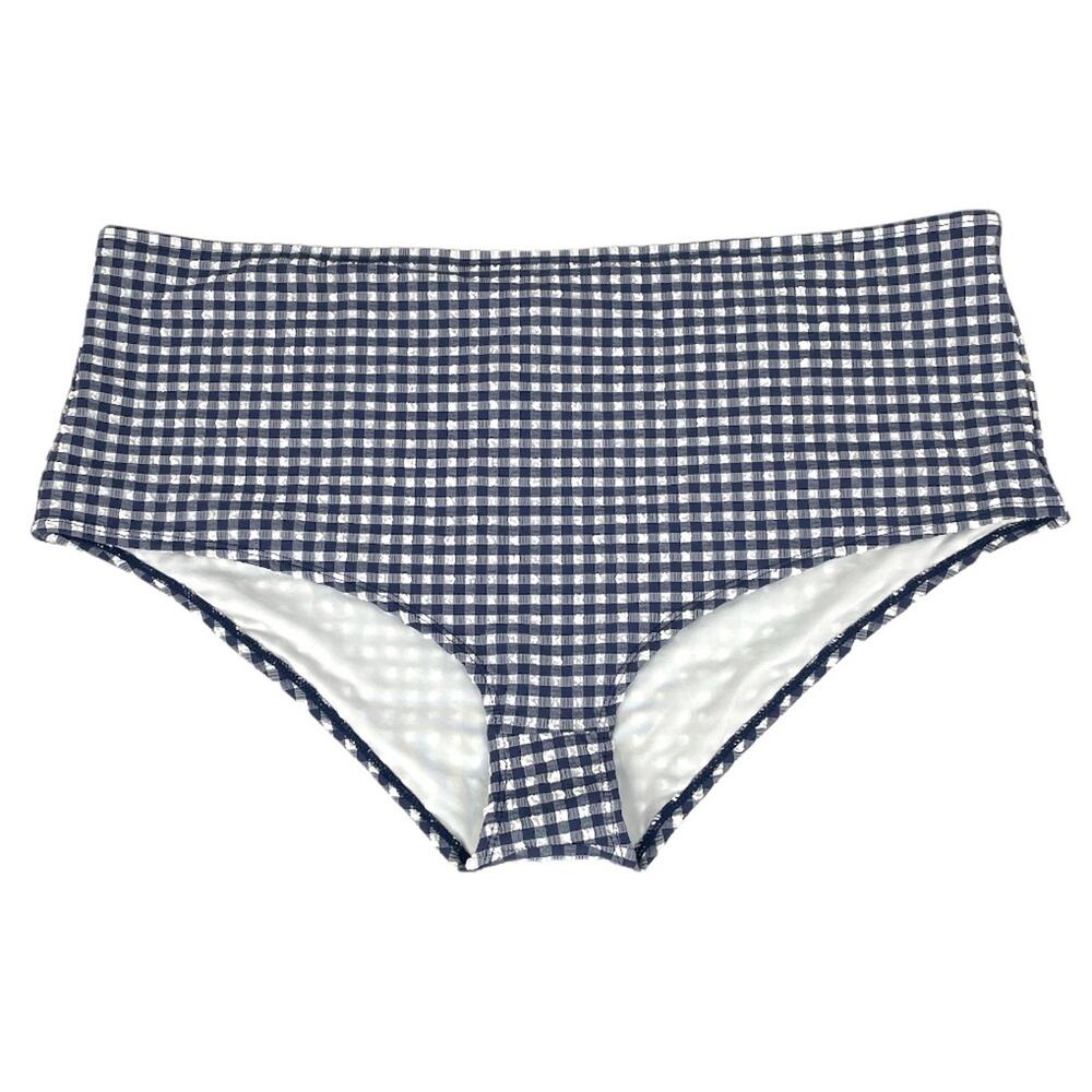 J. Crew Gingham High Waisted Bikini Bottoms Navy Blue White Size 3X
